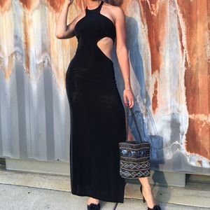Nastygal floor length black cutout dress sz small